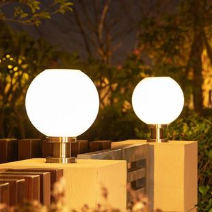 太阳能柱头灯户外门柱灯大门灯圆形室外围墙灯花园别墅庭院灯防水