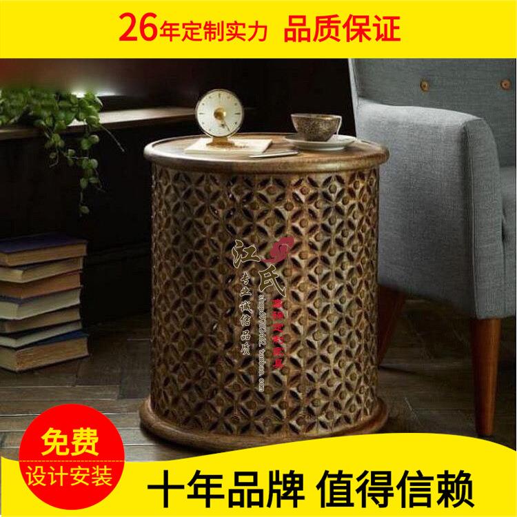 出口外贸实木家具美式乡村新古典镂空圆几边几英式法式角几沙发几