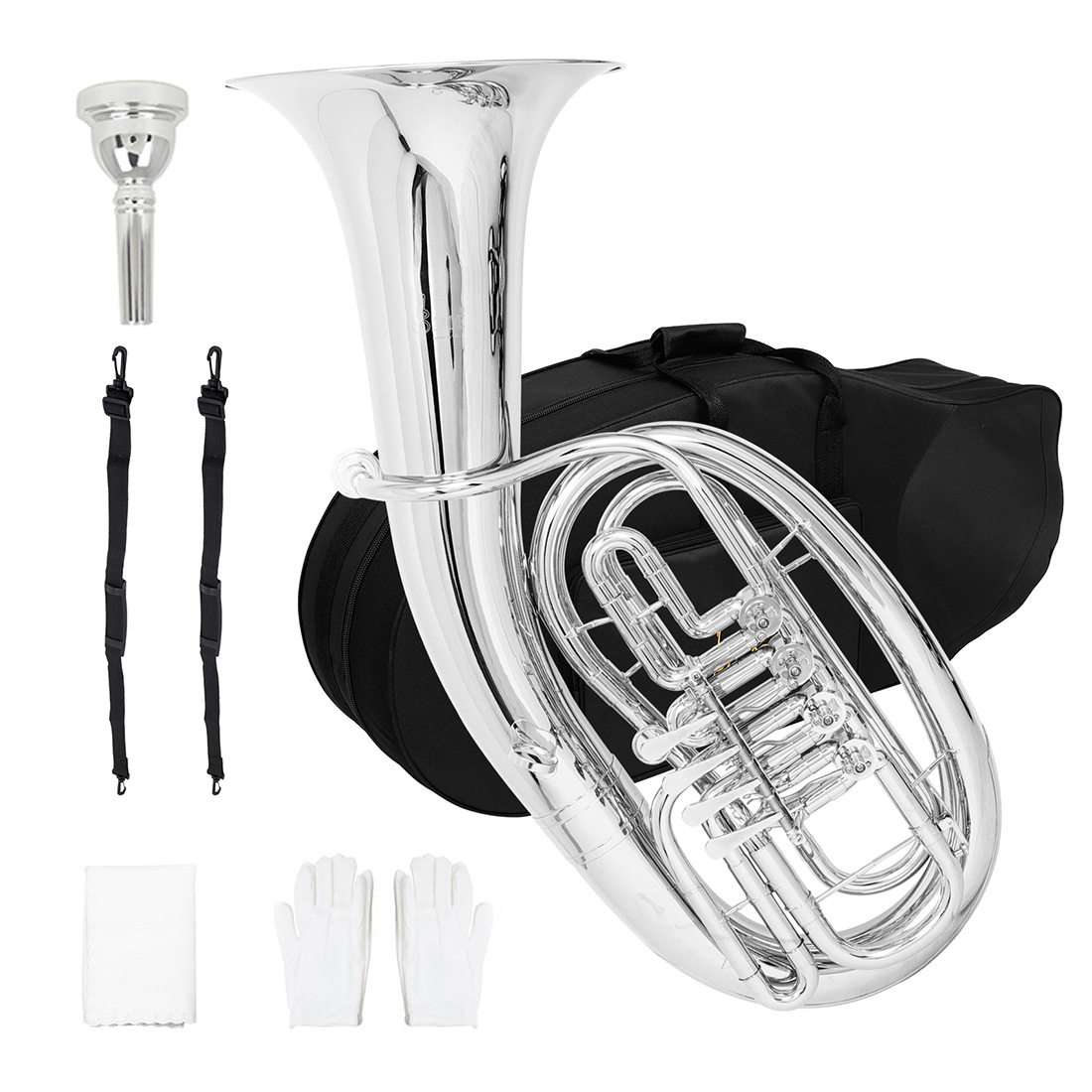 LADE镀镍上低音号银色Bb调四扁键巴里东号4键大抱号乐器Euphonium