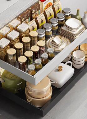 立恒免打孔可伸缩橱柜拉篮抽拉式置物架下水槽抽屉碗篮厨房收纳架