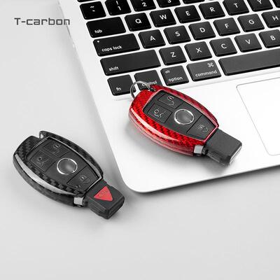 适用奔驰钥匙E300LC260C200A200GLC新S级E级钥匙碳纤维保护套硬壳
