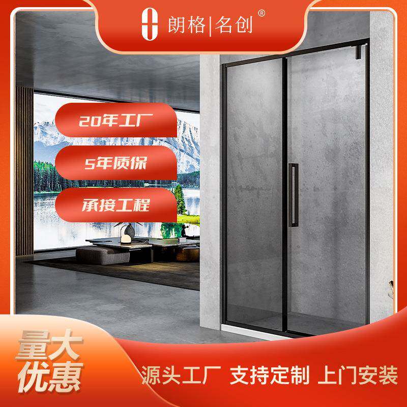 一字型简约淋浴房卫生间干湿分离隔断浴室玻璃平开门供应哑黑