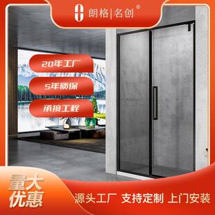 一字型简约淋浴房卫生间干湿分离隔断浴室玻璃平开门供应哑黑