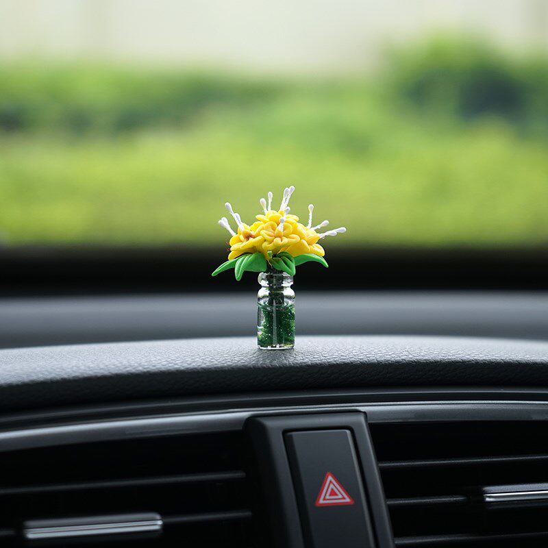迷你玻璃花瓶汽车小摆件百合花朵车载车内中控台车窗装饰品女生