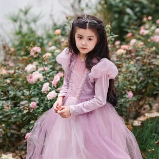YFY女童乐佩公主连身裙发光公主裙生日礼服气质长裙秋冬长发公主