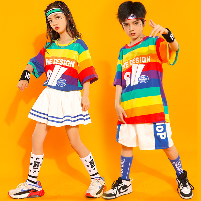 儿童街舞服装男童嘻哈套装女童啦啦队演出服幼儿园拉拉操表演服夏