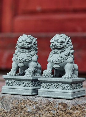 石狮子小摆件一对镇宅看门石雕喜狮麒麟茶宠鱼缸造景桌面装饰礼物