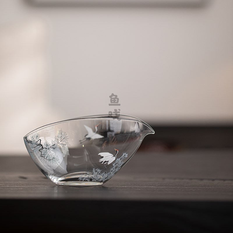 鱼戏松鹤耐热玻璃一叶扁舟公道杯家用公杯泡茶杯分茶器匀茶杯茶海