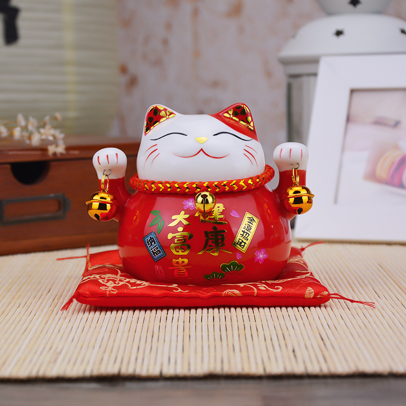 招财猫摆件迷你开业可爱创意陶瓷存钱罐办公桌家用前台饰品小礼物