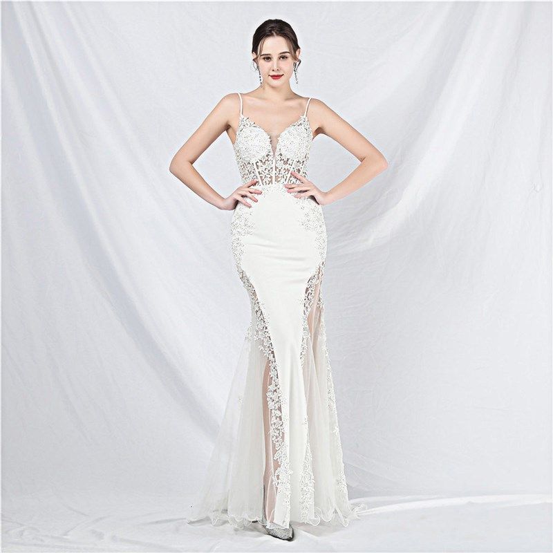 晚礼服裙女高级感主持人高端大气气质宴会演出修身显瘦吊带长裙子