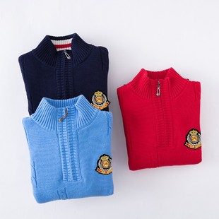 男童毛衣儿童针织衫2021秋冬款加绒加厚立领拉链纯棉打底衫中大童