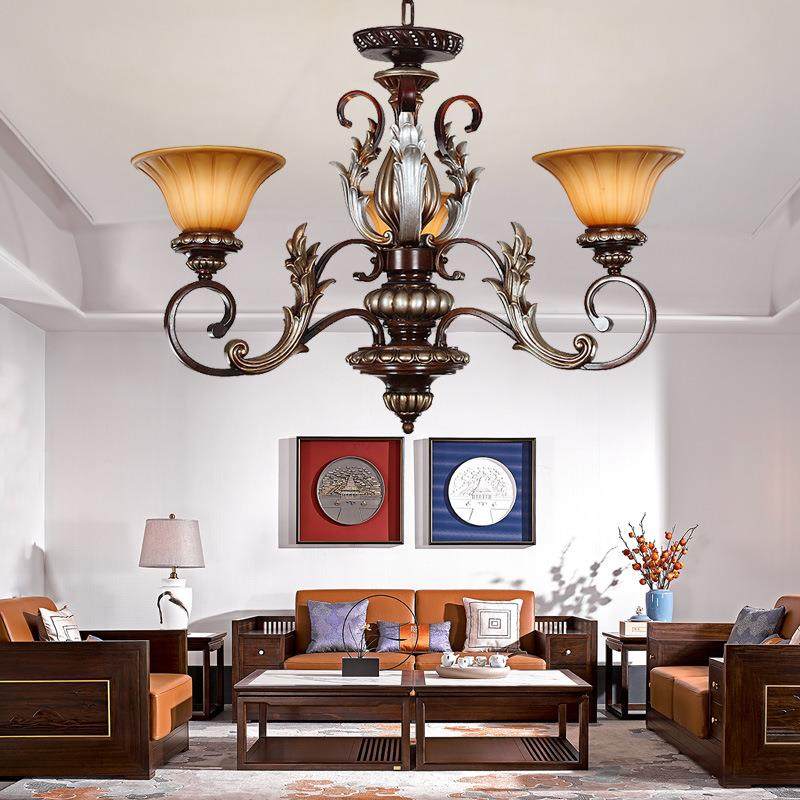 美式乡村铁艺吊灯新中式大气客厅灯新古典茶楼复古餐厅吊灯卧室灯