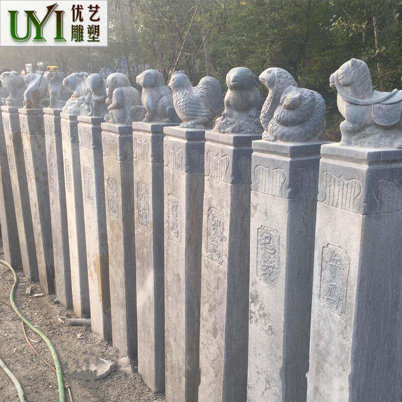 石材龙生九子柱子仿古青石石雕拴马桩园林庭院摆件石材拴马桩
