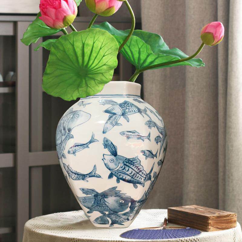 青花瓷花瓶仿古瓶新中式客厅陶瓷餐桌复古装饰插花瓷器摆件