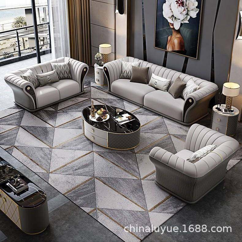 轻奢沙发套装皮艺简约现代客厅整装单双三人位不锈钢别墅家具北欧