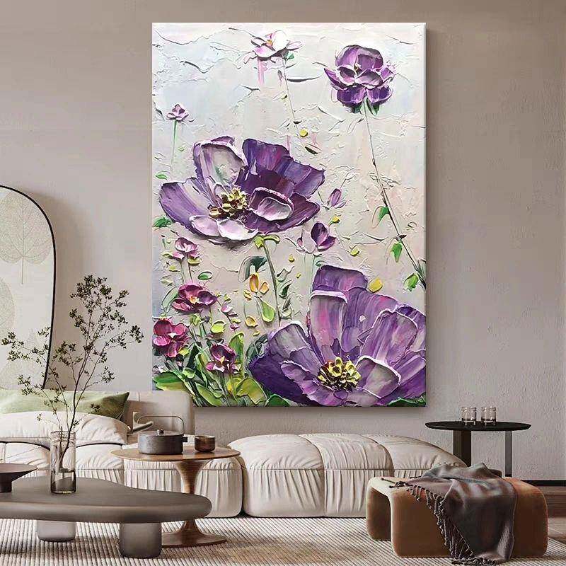 大芬村手绘油画玫瑰花厚油画肌理抽象花卉客厅大幅装饰画玄关挂画