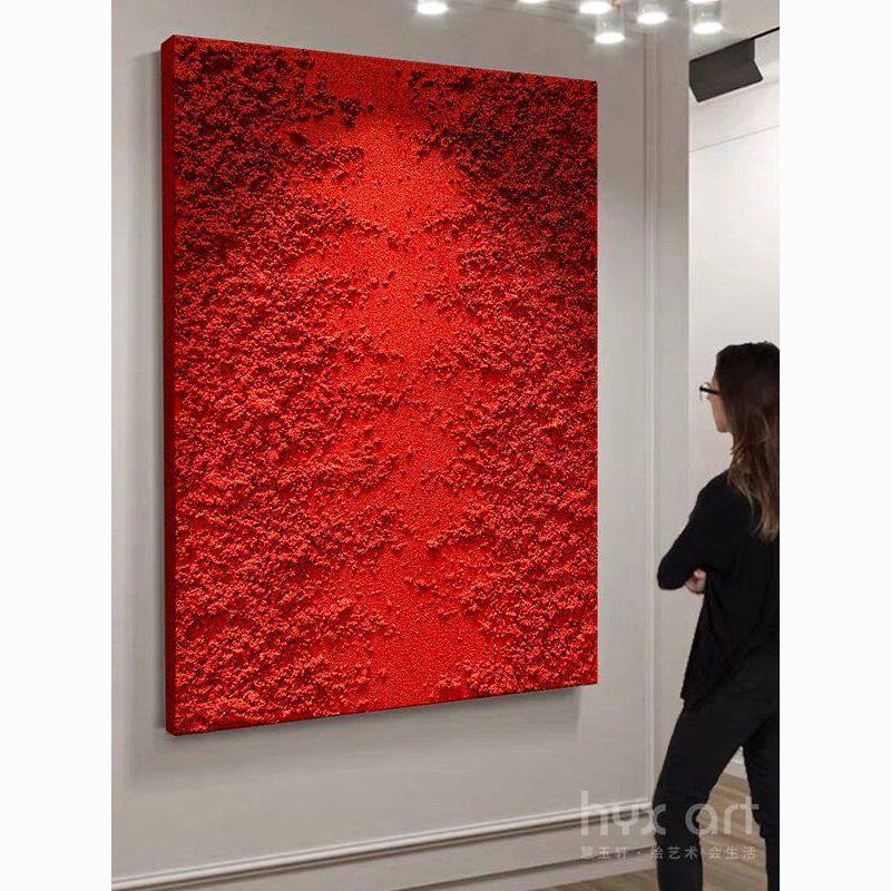 顺丰】HYX.手绘油画《鸿运延绵》抽象砂岩肌理画玄关装饰画客厅红