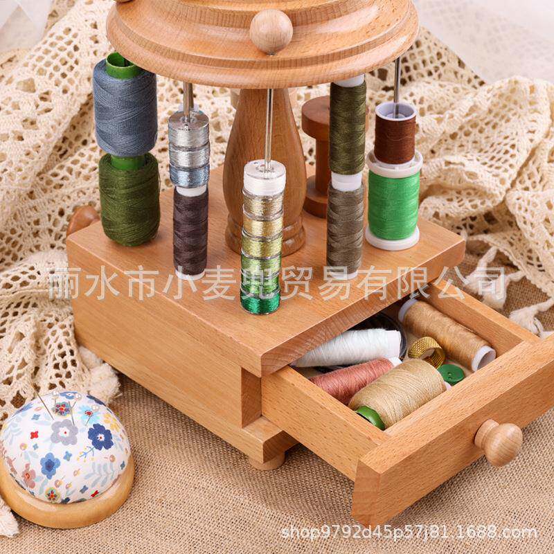 档i多功能复古针工线收纳盒家用高实木针线盒刺绣法式绣架手dy缝