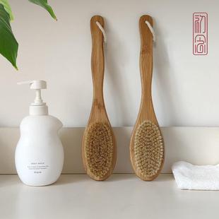 初心木质洗澡刷猪毛刷美体搓背长柄AL101339体刷干毛身刷鬃背软搓