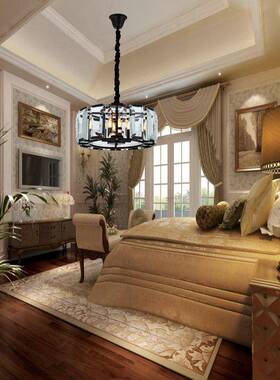 吊美式艺术水晶吊灯现简约酒代店餐厅灯具LED性客厅卧QM-LT003室