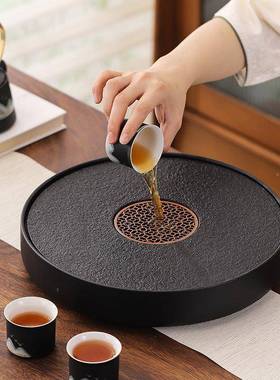 厂茶盘家用茶海沥水盘瓷圆形储客水盘办公会陶EDW9-99干泡茶家台
