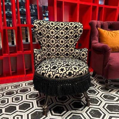 式美复沙发椅椅法式复古单人沙发黑古色提花TWI刺绣扶手椅化妆可