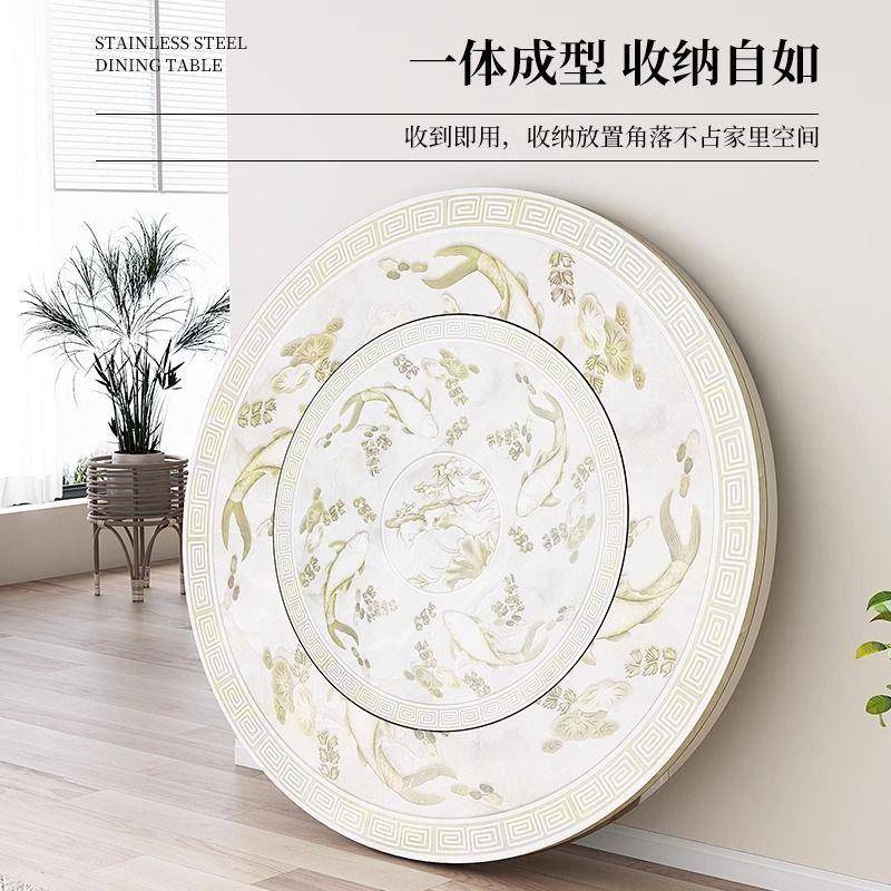 04不锈钢圆桌折叠家用PYP3吃饭形农村席转盘圆台圆圆台桌酒子餐桌