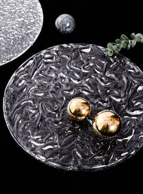 代简约轻摆513289件圆形璃托盘桌面奢收纳盘样板间客厅茶几果玻现