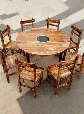 加厚加坐大杉木实木圆桌形面台大面56528板家用餐厅碳化大圆餐桌