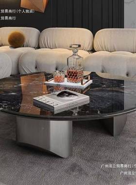 意式微石石晶茶几茶台极简台客厅DLW家用大圆理石面大小形茶几组