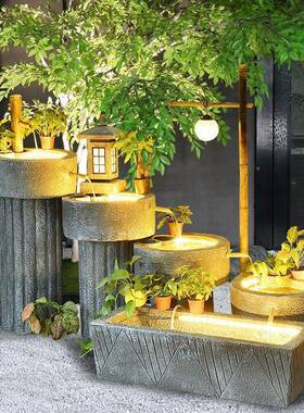 日式招流水喷客厅玄关户外花园VCV庭院阳台装风水饰财泉落地景观