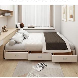 无床头储物床三抽屉式收纳床小户型榻榻米床排骨架床带抽屉皮艺床