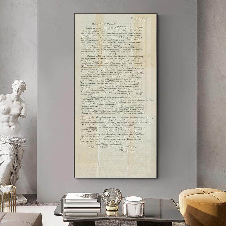 爱因斯坦手稿北欧玄关装饰画竖版过道走廊英文挂画法式复古书房画