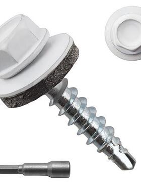 #10x1白色六角头自钻金属屋面螺丝，EPDM垫圈，彩色头，