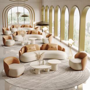 办公室会客沙发酒店大堂售楼处美容院休息区弧形圆形接待洽谈沙发