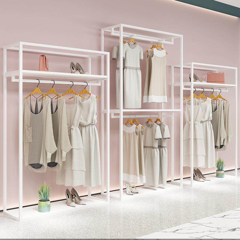 服装店展示架白色靠墙落地式组合高柜女装店正侧挂双层陈列货架子
