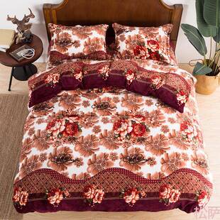 加厚法兰绒四件套毛绒被套冬季加绒毛毛被罩毛毯床单珊瑚绒4件套