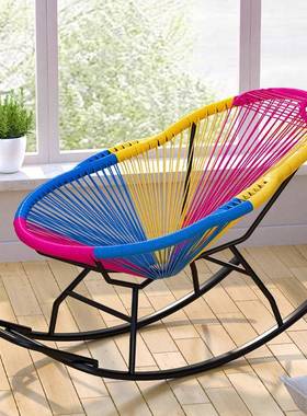 家藤摇摇椅藤编用椅休闲创意午睡躺摇椅大DTW椅人彩色阳