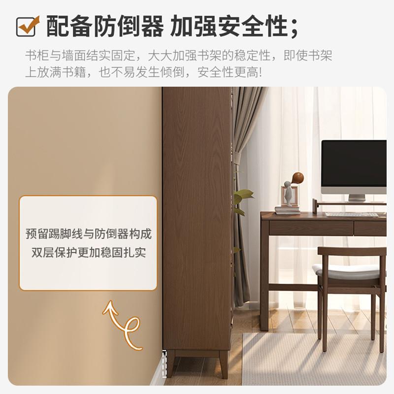yhu全实木书柜整NMD墙储柜带门组合家客书厅用落地展示玻璃门架物