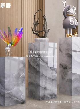 客大关理石摆件底玄座厅岩板立柱展示台电视柜落地大摆001件墩子