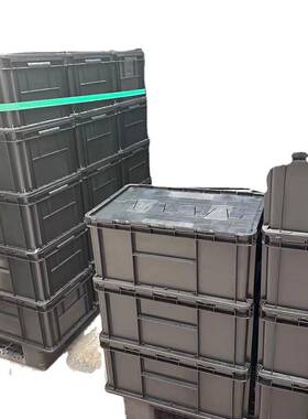 防静周转箱黑色带盖箱物流运输箱6LNR0*40电*28cm料长方形翻物盖