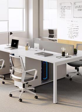 现代白色员职桌工办公桌简约2人4人6人位KIA员屏风断卡座隔办公家