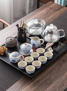 乌金烧石16219茶盘全自动家用砂紫具套装功夫底部上水水壶茶一体