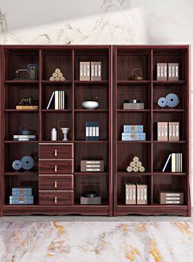 LZQ红新中式酸枝木实木柜办公室文件柜书书书柜房组合书橱带玻璃