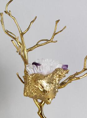 现奢KF-M569代轻水摆件铜家居饰品天然晶石海螺工艺品客厅玄关酒