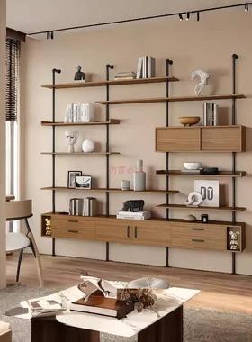 办实木书架一隔板落地公室纳客厅陈LBR列铁收艺调节置物架靠墙体