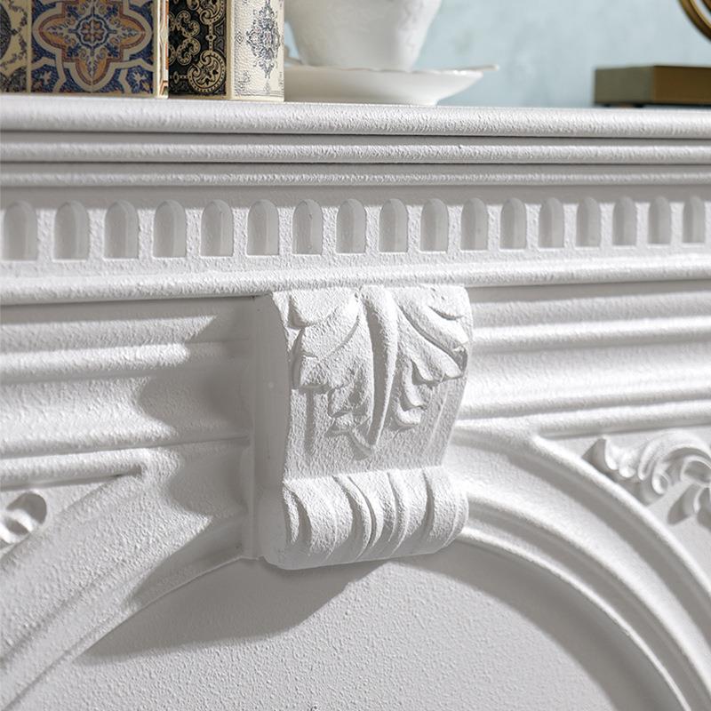 法式290复古炉雕柜实壁木客花仿真火壁炉架白色装饰柜置物架厅玄