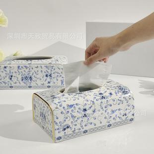 欧式鸣奢华创意家米陶瓷931纸巾厅盒防霉高兰档描金酒店餐抽纸盒