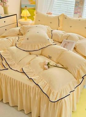 蝶2025春RRP秋蝴结刺绣针织水棉双人家用新款洗韩版超柔棉四件套