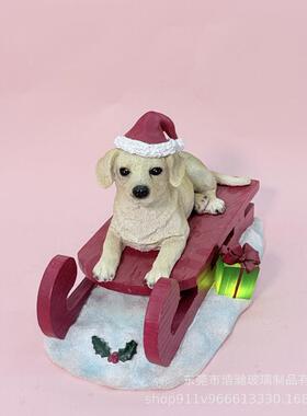 人喜与爱的动逗物树脂摆件圣诞雪橇狗帽圣诞节微型装饰品汽车饰装